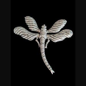 Vintage Ciner Signed Large Silver Tone Dragon Fly Brooch 3.75"